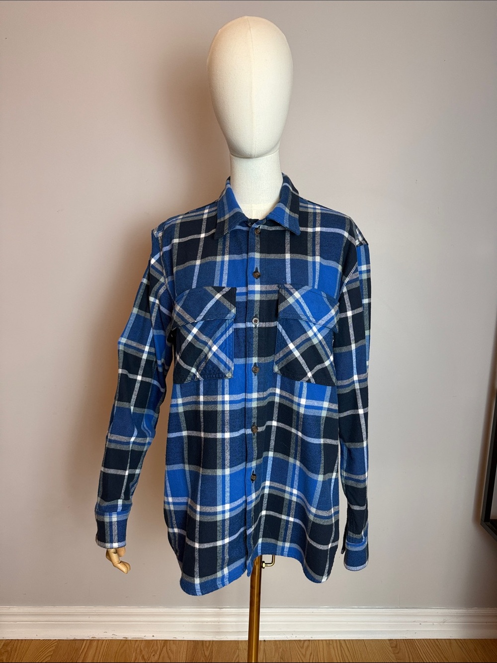 NWOT Aritzia Tna Oversized Plaid Flannel Shirt Blue Black Size 2